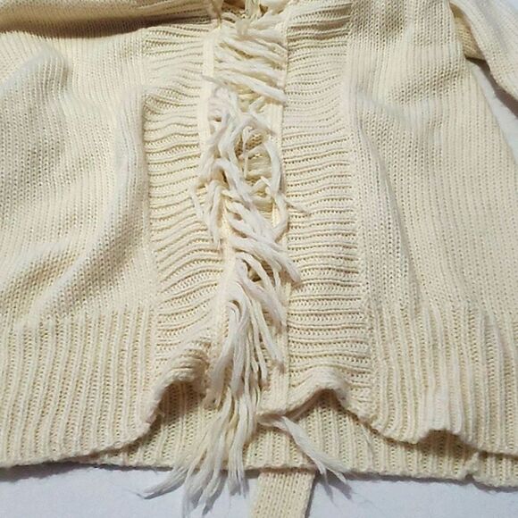 HOST PICK Boho Chic Cream Fringed Longsleeve Knitted Waist Belt Cardigan - Picture 7 of 9